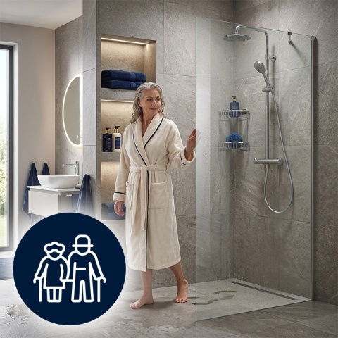 ŚCIANKA SZYBA PRYSZNICOWA 90 CM WALK-IN SZKŁO HARTOWANE 6 MM PROFIL CHROM REGULACJA 15 MM W PROFILU PRZYŚCIENNYM KZ24