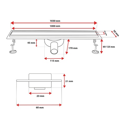 ODPŁYW LINIOWY 100 CM OBROTOWY INOX NISKI SYFON 52 MM WYSOKA PRZEPUSTOWOŚĆ DL03