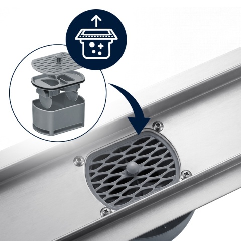 ODPŁYW LINIOWY 70 CM OBROTOWY INOX NISKI SYFON 52 MM WYSOKA PRZEPUSTOWOŚĆ DL02