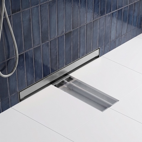 ODPŁYW LINIOWY ŚCIENNY 90 CM INOX NISKI 52 MM SYFON WYSOKA PRZEPUSTOWOŚĆ DL09