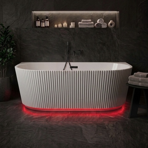 WANNA WOLNOSTOJĄCA PRZYŚCIENNA RYFLOWANA CARLO 517B BIAŁA PRZELEW CZARNY 160x75 CM Z WCIĘCIEM NA LED