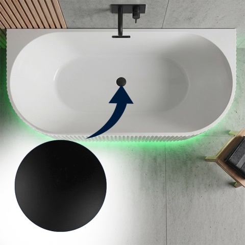 WANNA WOLNOSTOJĄCA PRZYŚCIENNA RYFLOWANA CARLO 517B BIAŁA PRZELEW CZARNY 160x75 CM Z WCIĘCIEM NA LED
