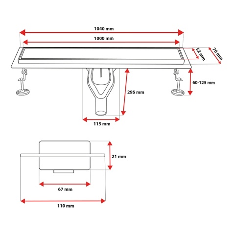 ODPŁYW LINIOWY 100 CM OBROTOWY INOX NISKI SYFON 52 MM WYSOKA PRZEPUSTOWOŚĆ DL05