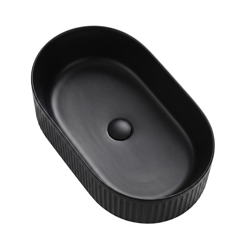 UMYWALKA NABLATOWA CERAMICZNA OWALNA RYFLOWANA ELIX-MTB-490 CZARNY MAT 49x31 CM