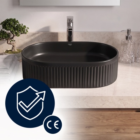 UMYWALKA NABLATOWA CERAMICZNA OWALNA RYFLOWANA ELIX-MTB-490 CZARNY MAT 49x31 CM