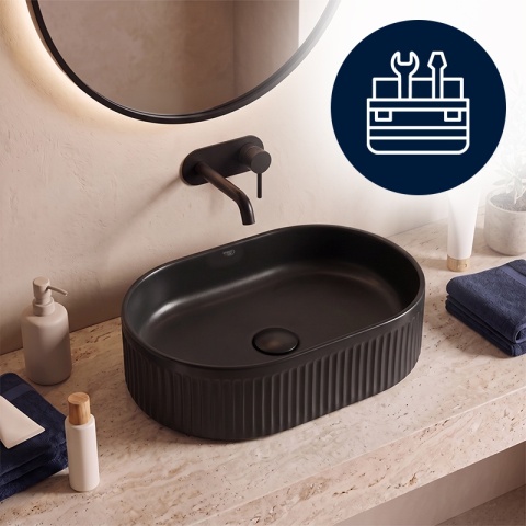 UMYWALKA NABLATOWA CERAMICZNA OWALNA RYFLOWANA ELIX-MTB-490 CZARNY MAT 49x31 CM