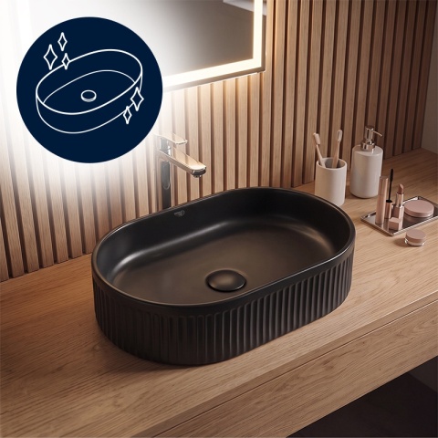 UMYWALKA NABLATOWA CERAMICZNA OWALNA RYFLOWANA ELIX-MTB-490 CZARNY MAT 49x31 CM