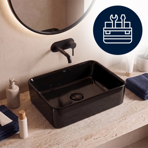 UMYWALKA NABLATOWA CERAMICZNA PROSTOKĄTNA LUXO-BL-410 CZARNY POŁYSK 41x31 CM
