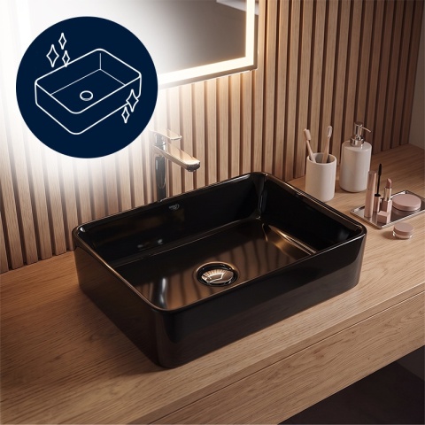 UMYWALKA NABLATOWA CERAMICZNA PROSTOKĄTNA LUXO-BL-410 CZARNY POŁYSK 41x31 CM