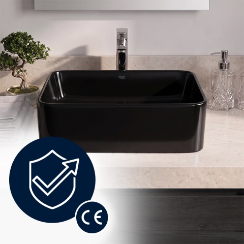 UMYWALKA NABLATOWA CERAMICZNA PROSTOKĄTNA LUXO-BL-410 CZARNY POŁYSK 41x31 CM