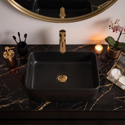 UMYWALKA NABLATOWA CERAMICZNA PROSTOKĄTNA LUXO-MTB-410 CZARNY MAT 41x31 CM