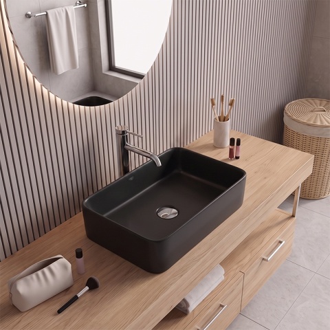 UMYWALKA NABLATOWA CERAMICZNA PROSTOKĄTNA LUXO-MTB-410 CZARNY MAT 41x31 CM