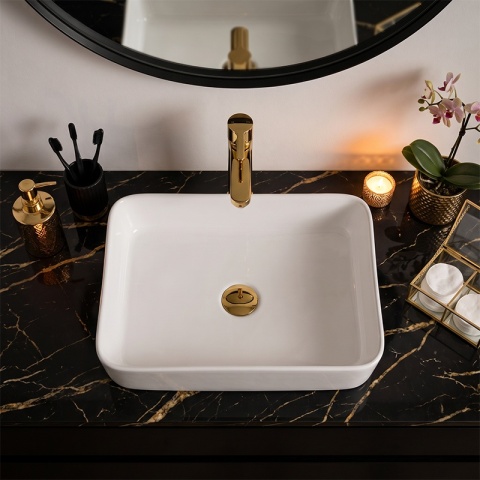 UMYWALKA NABLATOWA CERAMICZNA PROSTOKĄTNA LUXO-WH-480 BIAŁY POŁYSK 48x37 CM