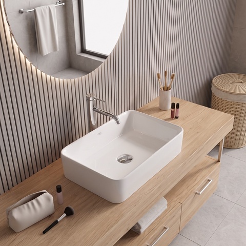 UMYWALKA NABLATOWA CERAMICZNA PROSTOKĄTNA LUXO-WH-480 BIAŁY POŁYSK 48x37 CM