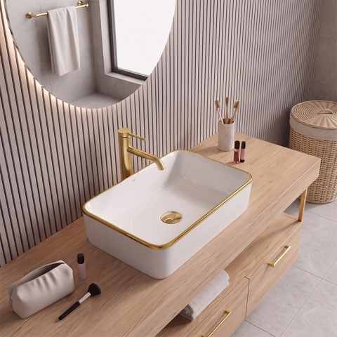 UMYWALKA NABLATOWA CERAMICZNA PROSTOKĄTNA LUXO-WH-GL-480 BIAŁY POŁYSK 48x37 CM