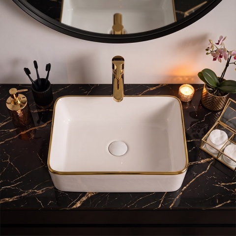 UMYWALKA NABLATOWA CERAMICZNA PROSTOKĄTNA LUXO-WH-GL-480 BIAŁY POŁYSK 48x37 CM
