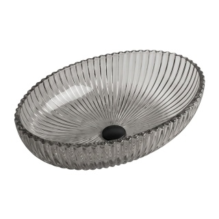 UMYWALKA NABLATOWA SZKLANA OWALNA RYFLOWANA BRILLANT3-BL-PL-510 CZARNY PLATYNOWY POŁYSK 51x35 CM