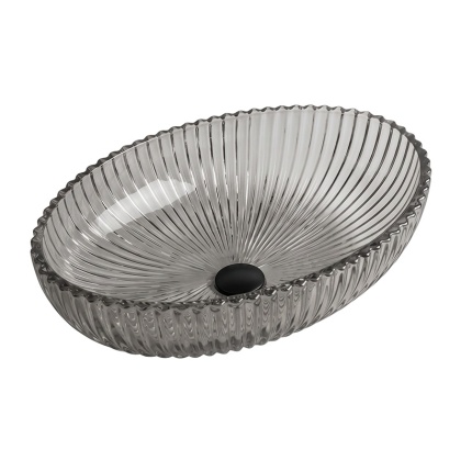 UMYWALKA NABLATOWA SZKLANA OWALNA RYFLOWANA BRILLANT3-BL-PL-510 CZARNY PLATYNOWY POŁYSK 51x35 CM