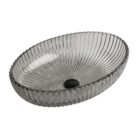 UMYWALKA NABLATOWA SZKLANA OWALNA RYFLOWANA BRILLANT3-BL-PL-510 CZARNY PLATYNOWY POŁYSK 51x35 CM