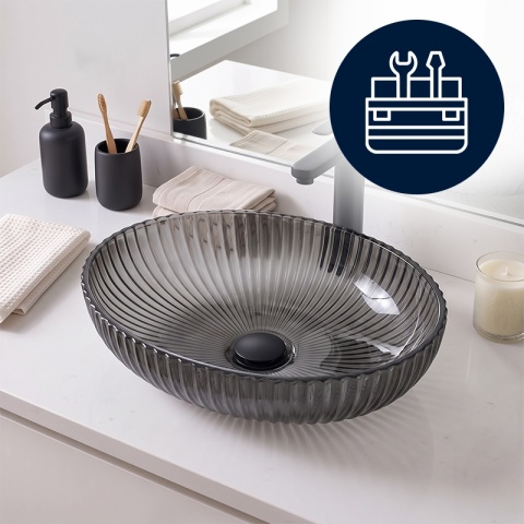 UMYWALKA NABLATOWA SZKLANA OWALNA RYFLOWANA BRILLANT3-BL-PL-510 CZARNY PLATYNOWY POŁYSK 51x35 CM