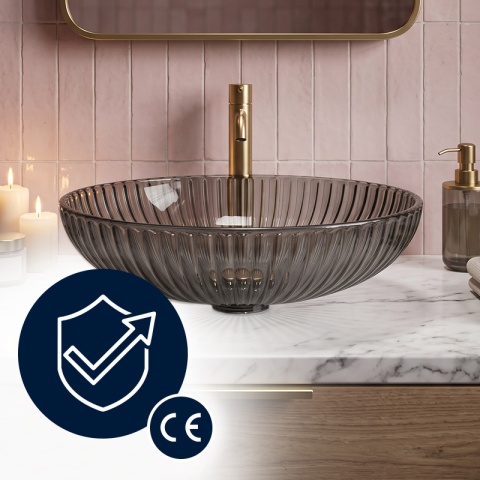 UMYWALKA NABLATOWA SZKLANA OWALNA RYFLOWANA BRILLANT3-BL-PL-510 CZARNY PLATYNOWY POŁYSK 51x35 CM