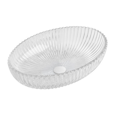 UMYWALKA NABLATOWA SZKLANA OWALNA RYFLOWANA BRILLANT3-TR-510 TRANSPARENTNA 51x35 CM