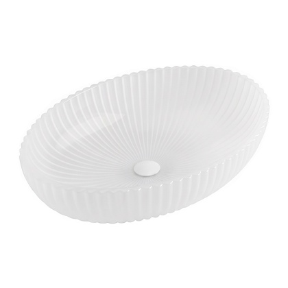 UMYWALKA NABLATOWA SZKLANA OWALNA RYFLOWANA BRILLANT3-WH-510 BIAŁY MAT 51x35 CM