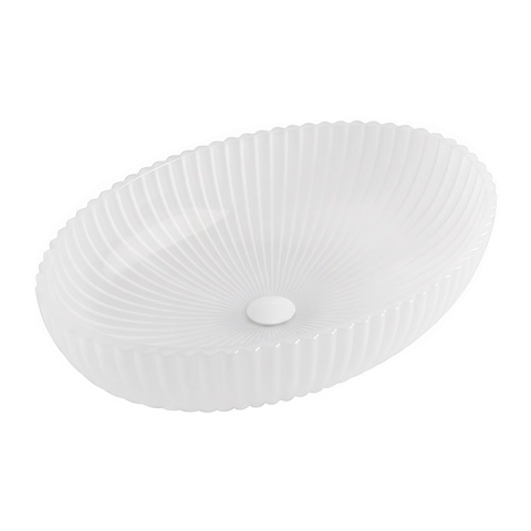 UMYWALKA NABLATOWA SZKLANA OWALNA RYFLOWANA BRILLANT3-WH-510 BIAŁY MAT 51x35 CM