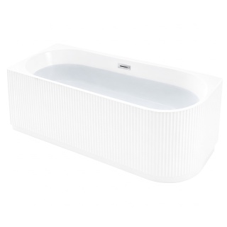 WANNA WOLNOSTOJĄCA PRZYŚCIENNA RYFLOWANA RIO 504B LEWA BIAŁA PRZELEW CHROM 150x75 CM WCIĘCIE NA LED