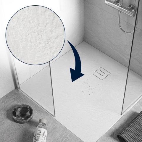 BRODZIK PRYSZNICOWY KWADRATOWY 90x90 CM NISKI BIAŁY STRUKTURA KAMIENIA MAT RIKO