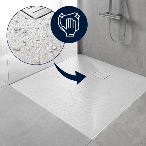 BRODZIK PRYSZNICOWY KWADRATOWY 90x90 CM NISKI BIAŁY STRUKTURA KAMIENIA MAT RIKO