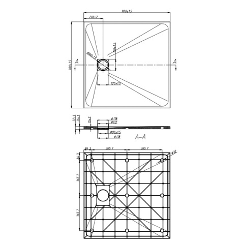 BRODZIK PRYSZNICOWY KWADRATOWY 90x90 CM NISKI BIAŁY STRUKTURA KAMIENIA MAT RIKO