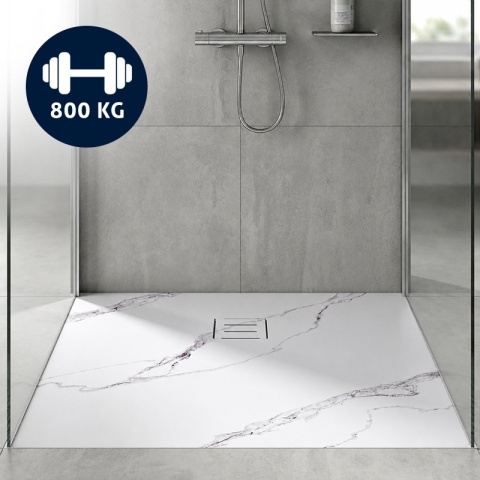 BRODZIK PRYSZNICOWY KWADRATOWY 80x80 CM NISKI BIAŁY STRUKTURA KAMIENIA WZÓR MARMUR MAT RIKO