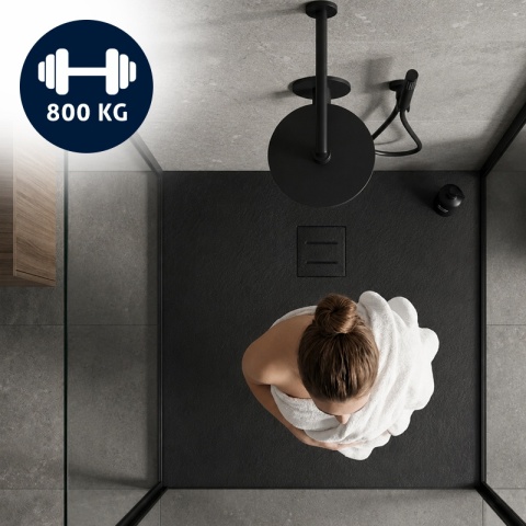 BRODZIK PRYSZNICOWY KWADRATOWY 80x80 CM NISKI CZARNY STRUKTURA KAMIENIA MAT RIKO