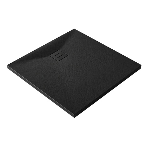 BRODZIK PRYSZNICOWY KWADRATOWY 80x80 CM NISKI CZARNY STRUKTURA KAMIENIA MAT RIKO