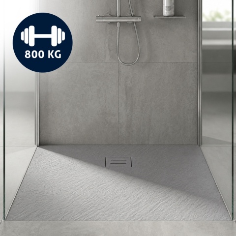 BRODZIK PRYSZNICOWY KWADRATOWY 80x80 CM NISKI SZARY STRUKTURA KAMIENIA MAT RIKO