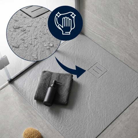 BRODZIK PRYSZNICOWY KWADRATOWY 90x90 CM NISKI SZARY STRUKTURA KAMIENIA MAT RIKO