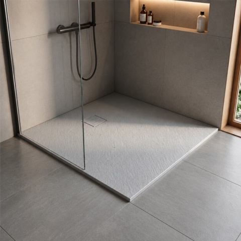 BRODZIK PRYSZNICOWY KWADRATOWY 90x90 CM NISKI SZARY STRUKTURA KAMIENIA MAT RIKO