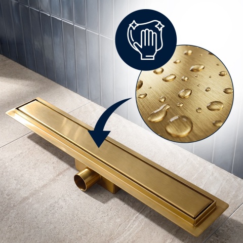 ODPŁYW LINIOWY 100 CM ZŁOTY NISKI SYFON 52 MM WYSOKA PRZEPUSTOWOŚĆ PRYSZNIC DL01 FIX