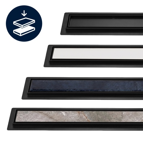 ODPŁYW LINIOWY 80 CM CZARNY NISKI SYFON 52 MM WYSOKA PRZEPUSTOWOŚĆ PRYSZNIC DL01 FIX