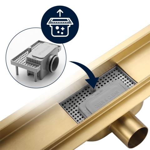 ODPŁYW LINIOWY 90 CM ZŁOTY NISKI SYFON 52 MM WYSOKA PRZEPUSTOWOŚĆ PRYSZNIC DL01 FIX