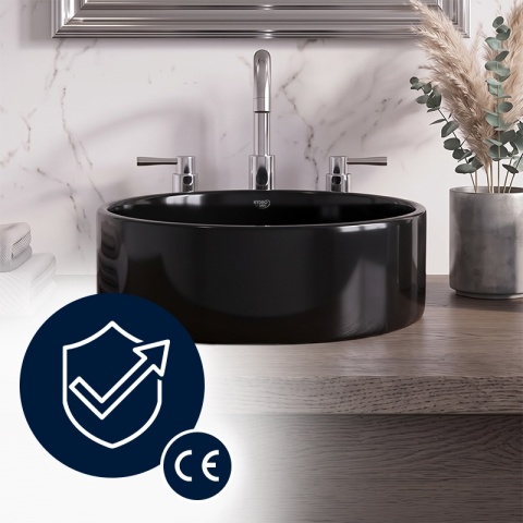 UMYWALKA NABLATOWA CERAMICZNA OKRĄGŁA LAVA-BL-360 CZARNY POŁYSK 36x12 CM