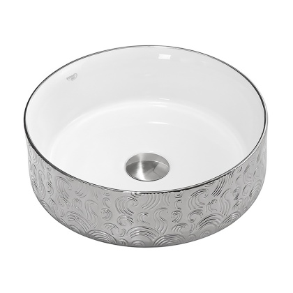 UMYWALKA NABLATOWA CERAMICZNA OKRĄGŁA LAVA-WH-SV-MOD3-360 SREBRNA 36x12 CM
