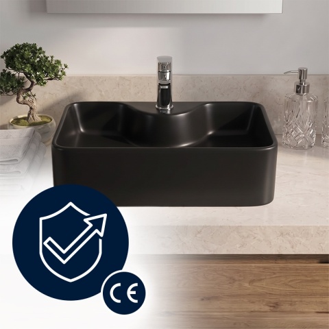 UMYWALKA NABLATOWA CERAMICZNA PROSTOKĄTNA ELISE-MTB-480 CZARNY MAT 48x37 CM