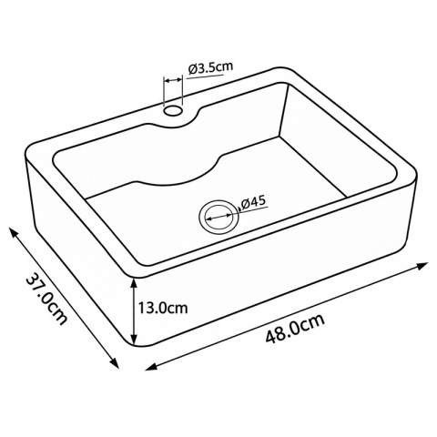 UMYWALKA NABLATOWA CERAMICZNA PROSTOKĄTNA ELISE-MTB-480 CZARNY MAT 48x37 CM