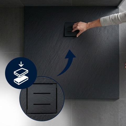 BRODZIK PRYSZNICOWY KWADRATOWY 90x90 CM NISKI CZARNY STRUKTURA KAMIENIA MAT RIKO