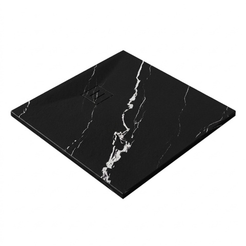 BRODZIK PRYSZNICOWY KWADRATOWY 90x90 CM NISKI CZARNY STRUKTURA KAMIENIA WZÓR MARMUR MAT RIKO