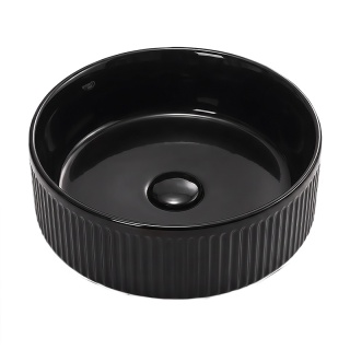 UMYWALKA NABLATOWA CERAMICZNA OKRĄGŁA LAVA-BL-RF-370 CZARNA RYFLOWANA 37x13 CM
