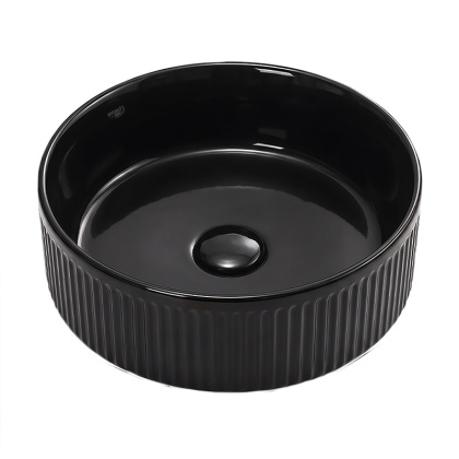 UMYWALKA NABLATOWA CERAMICZNA OKRĄGŁA LAVA-BL-RF-370 CZARNA RYFLOWANA 37x13 CM