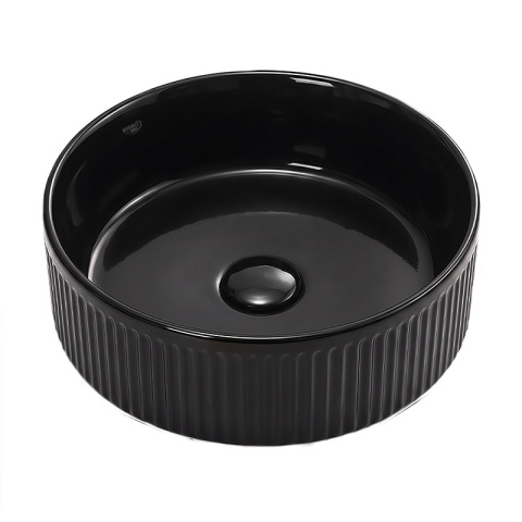 UMYWALKA NABLATOWA CERAMICZNA OKRĄGŁA LAVA-BL-RF-370 CZARNA RYFLOWANA 37x13 CM